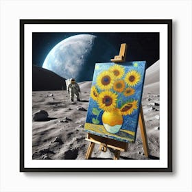 Van Gogh Painted A Sunflower Still Life On The Surface Of The Moon Art Print