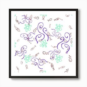 Fish Lilies Sea Aquatic Flowers Algae Bubble Animal Wildlife Nature Ocean Art Print