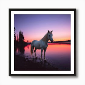 White Horse At Sunset 4 Art Print