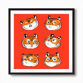 Red Tigers Square Art Print