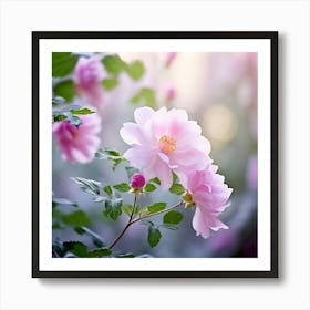 Flowers Leaves Nature Soft Freshness Pastel Botanical Plants Blooms Foliage Serene Delic (6) Art Print