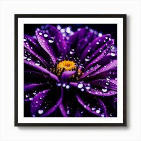 Purple Flower With Water Droplets Art Print