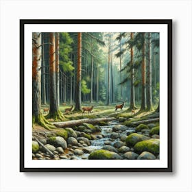 Deer In The Forest, Acrylic Painting Style 2 Art Print