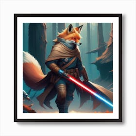 Fox wielding a red blue laser sword Art Print