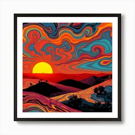 Sunset Psychedelic Painting Art Print