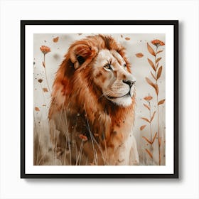 Lena1987 A Watercolor Illustration Of A Lion With Flowers In Art Print