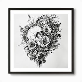 Skull And Flowers Art Print