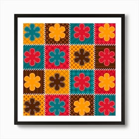 Colorful Patchwork Flower Pattern Art Print