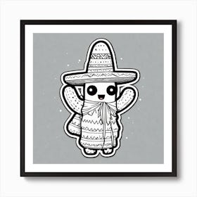 Cactus Wearing Mexican Sombrero And Poncho Sticker 2d Cute Fantasy Dreamy Vector Illustration (7) Art Print
