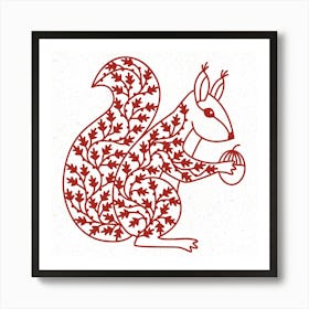 Red Squirrel with Oak Leaves Papercut Art Print