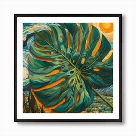 Van Gogh style, Large Monstera leaf 2 Art Print