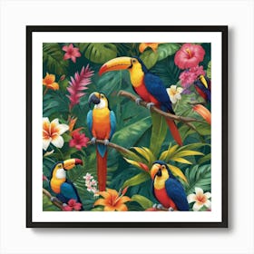 Tropical Toucans paintings art print Art Print