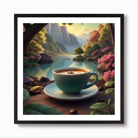 Coffee Cup By The Lake Art Print