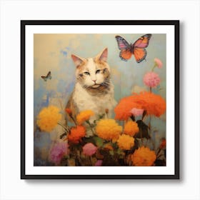 Cat in the Garden Redon Inspired Art Print