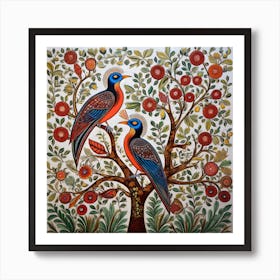 Birds On A Tree Madhubani Painting Indian Traditional Style 4 Art Print