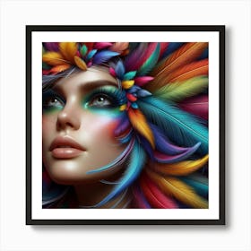 Colorful Woman With Feathers 1 Art Print