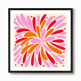 Floral Burst pink, red and orange Art Print