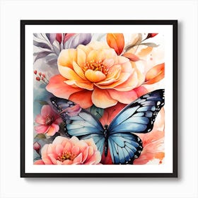 Butterfly And Flowers Art Print