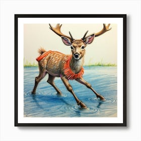 Deer In The Water 28 Art Print