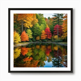 Autumn Trees Reflected In A Pond Art Print