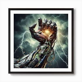 Robot Hand With Lightning Art Print