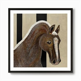 Horse In Front Of Striped Wall Art Print