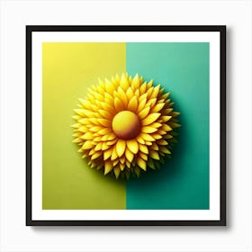 Sunflower On A Blue And Green Background Art Print