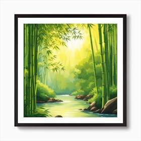 A Stream In A Bamboo Forest At Sun Rise Square Composition 218 Art Print