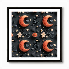 Seamless Pattern With Flowers And Moon Art Print