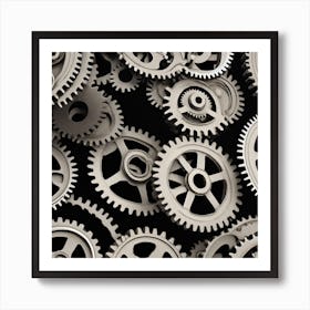 Gears On A Black Background 30 Art Print