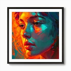 Cubism Woman Face Vibrant Colours Orange Reds Plae Blues Mint Green Unreal Engine Greg Rutkows Art Print