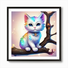 Cute Kitten On A Tree Branch 4 Art Print