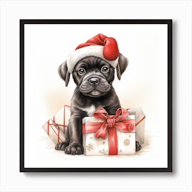 Boxer Puppy Santa Hat 1 Art Print