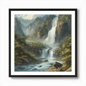 Waterfall In The Mountains Art Print