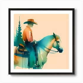 Watercolor Cowboy On A Horse Art Print