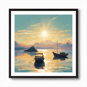 Boats At Sunset Art Print