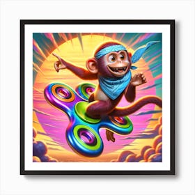 Monkey On A Fidget Spinner 1 Art Print