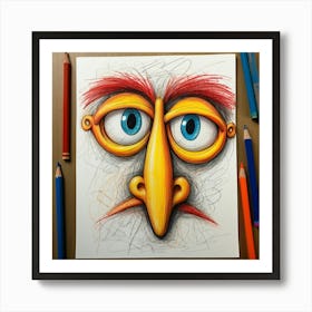 Cartoon Face Drawing Art Print