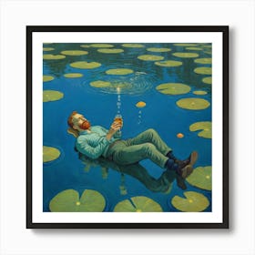 A Surreal Drift: Man and Lilies in Harmony Art Print