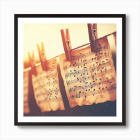 Music Notes Hanging On Clothesline Art Print