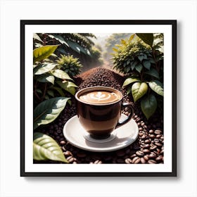 Coffee Cup In Coffee Plantation Art Print