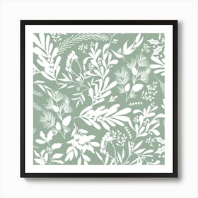 Christmas Botanical Leaves - Green White Art Print