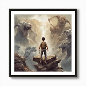 Boy Standing On Top Of Rocks Art Print