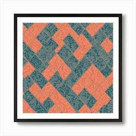 Tile Pattern, Dusty Teal, muted Coral, 208 Art Print