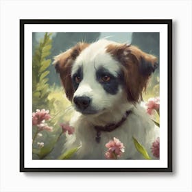 Dog In Flowers Art Print