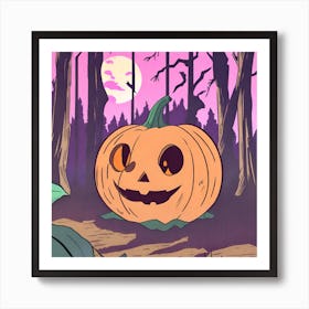 Halloween Pumpkin In The Woods Art Print