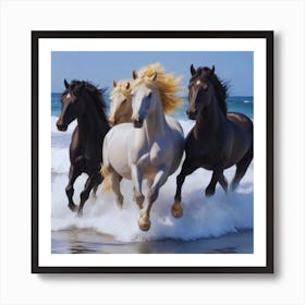 Horses Running On The Beach Art Print