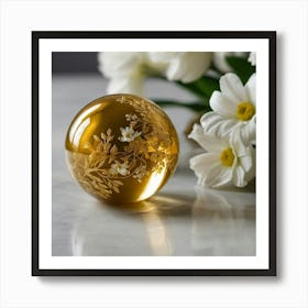 Gold Vase With Flowers Art Print