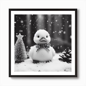 Black And White Duck In Snow Poster