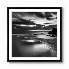 Black And White Image Of A Beach Art Print